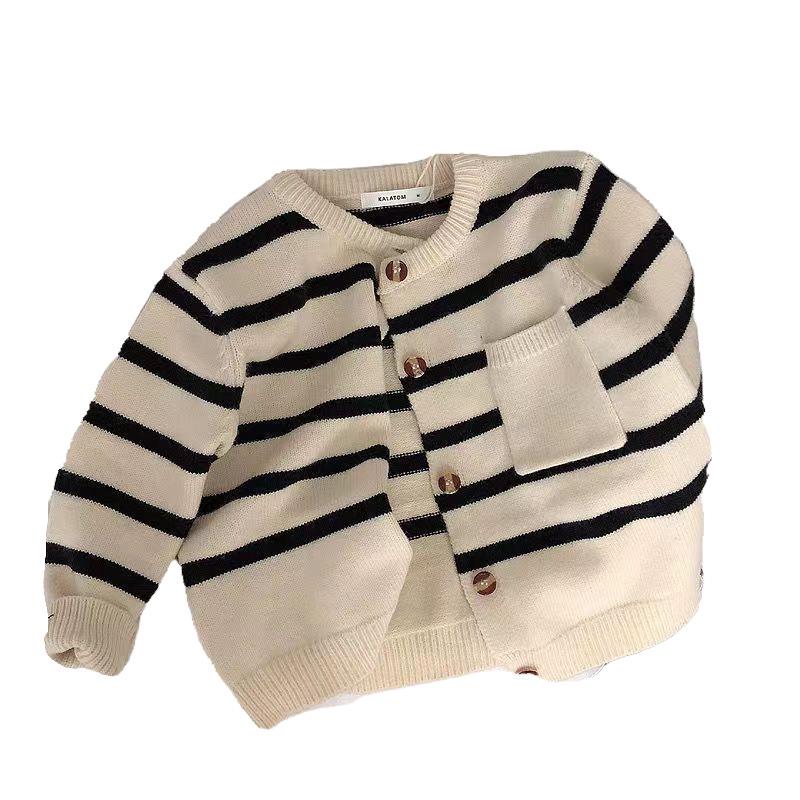 Мягкий полосатый кардиган для корейских детей - Унисекс, Весна и Осень, Модное вязаное пальто