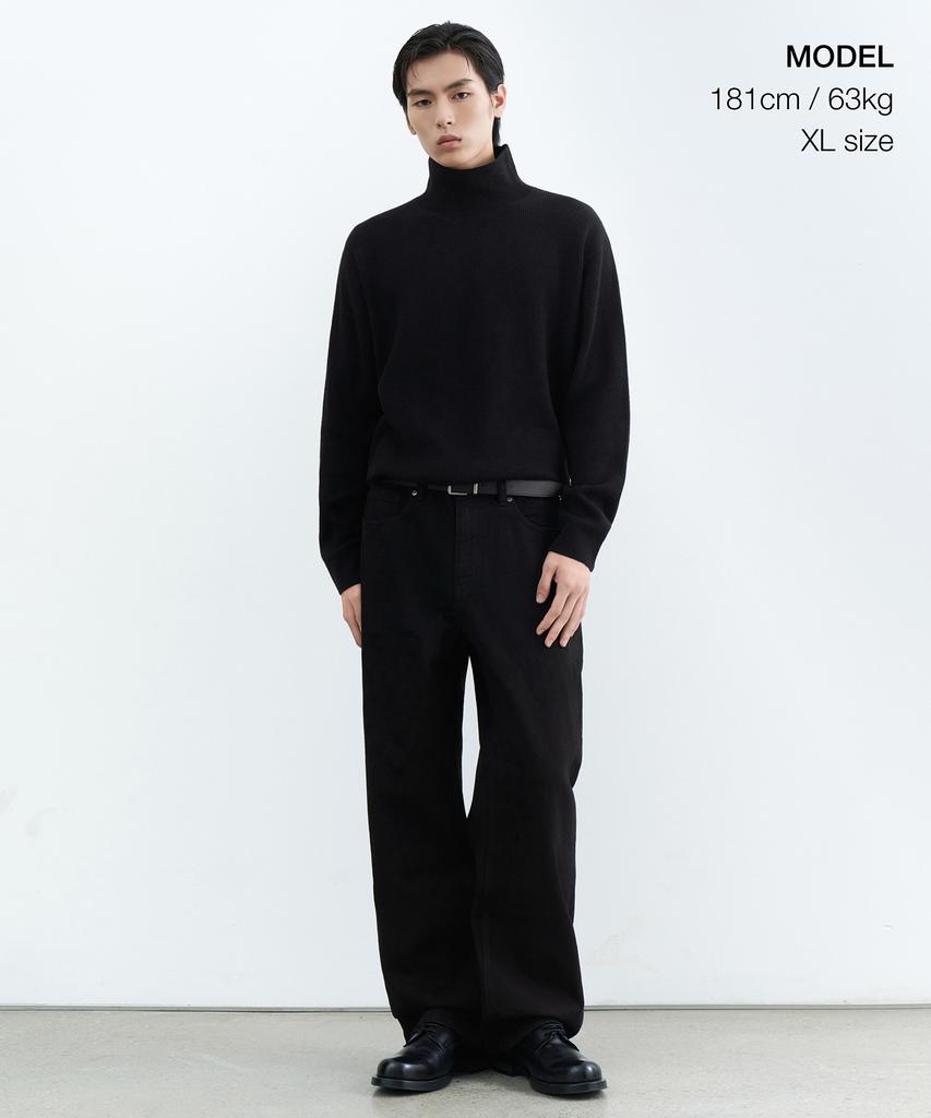 MUSINSA STANDARD [Victoria Wool] Minimal Ribbed Turtleneck Knit [Black]