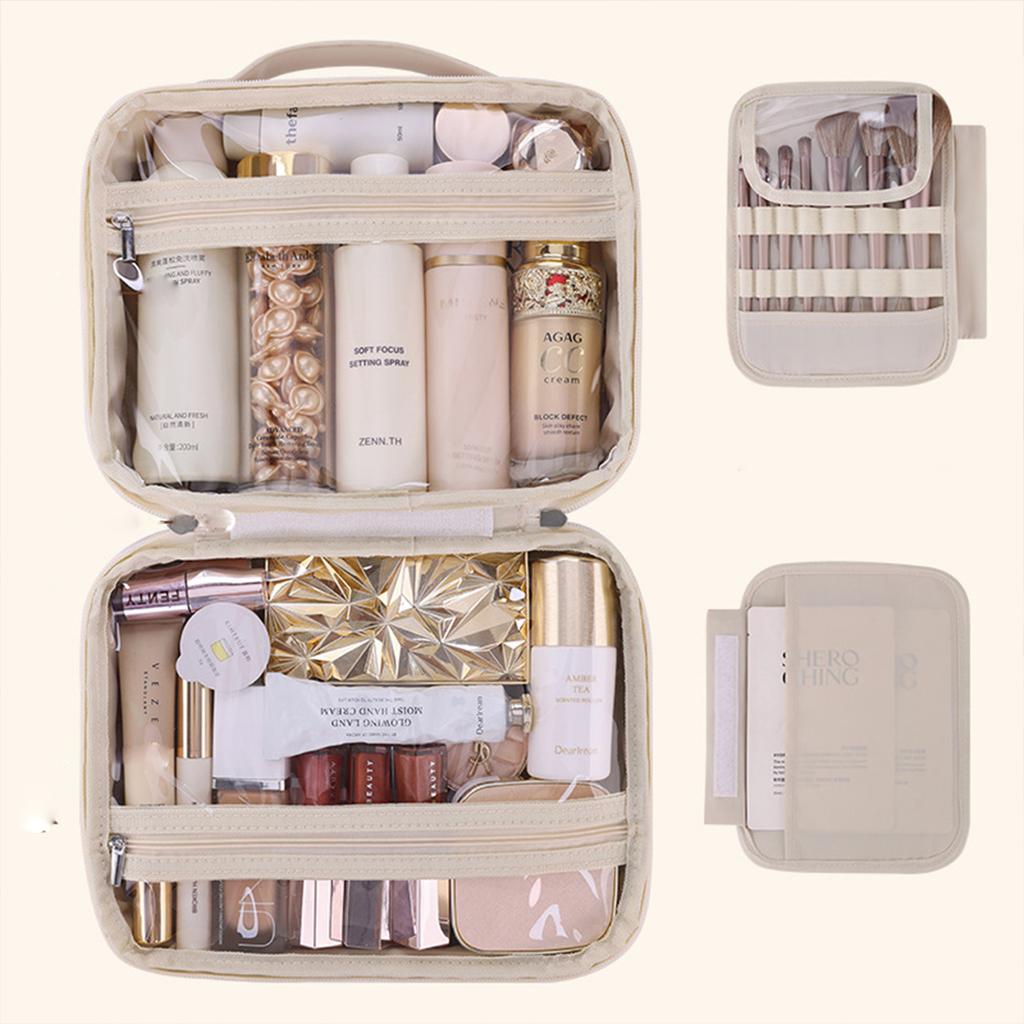 Three in One Makeup Bag For Women PU Leather Portable Organizer Bag Travel Cosmetic Brush Toiletries Storage Bags