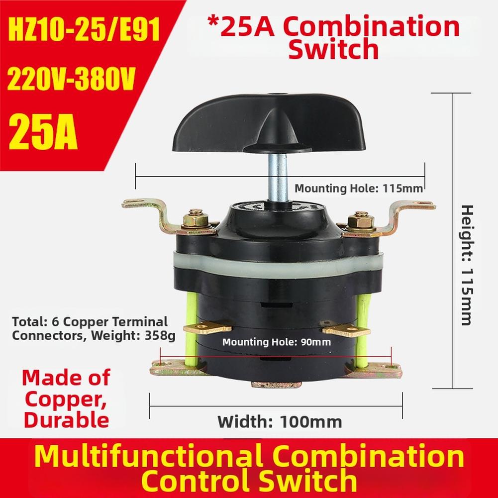 KDH Welding Gear Switch 25A 50A 220V to 380V Wooden Base Combination Switch Copper Contacts 115mm 140mm Height