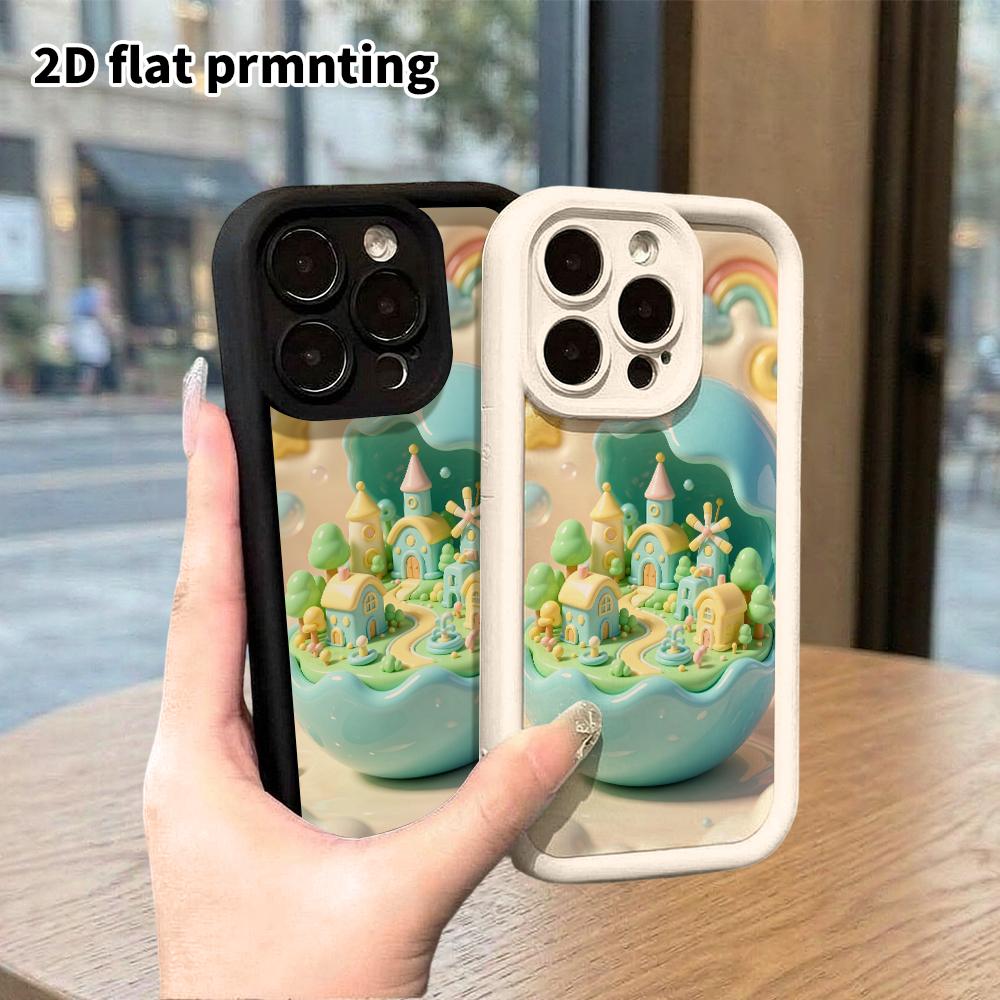 Чехол для телефона: 2D плоский дизайн, подходящий для защитного чехла iPhone 18 17 16 15 14 13 Pro, мини-город, идеальный подарок на Рождество и Хэллоуин