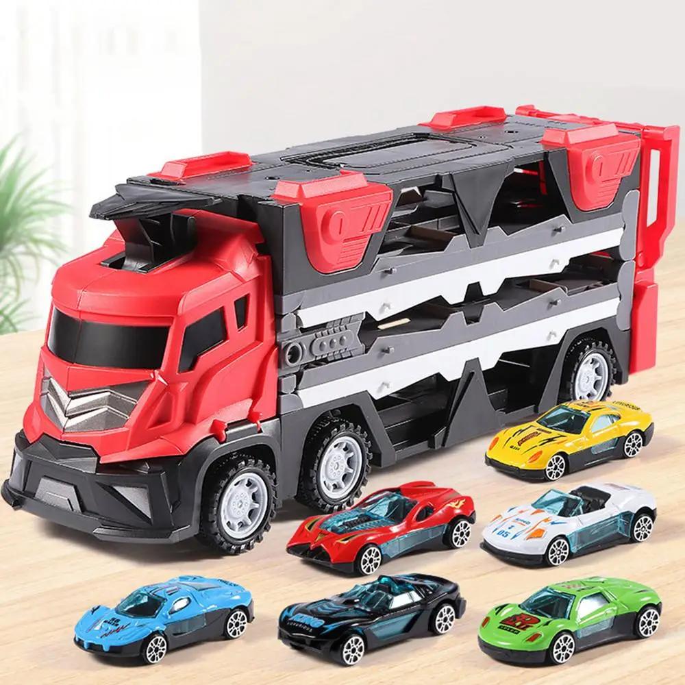 Ejector Container Truck Folding Track Engineering Car Alloy Car Children's Toy Pull-Back Car Toy Christmas Gifts