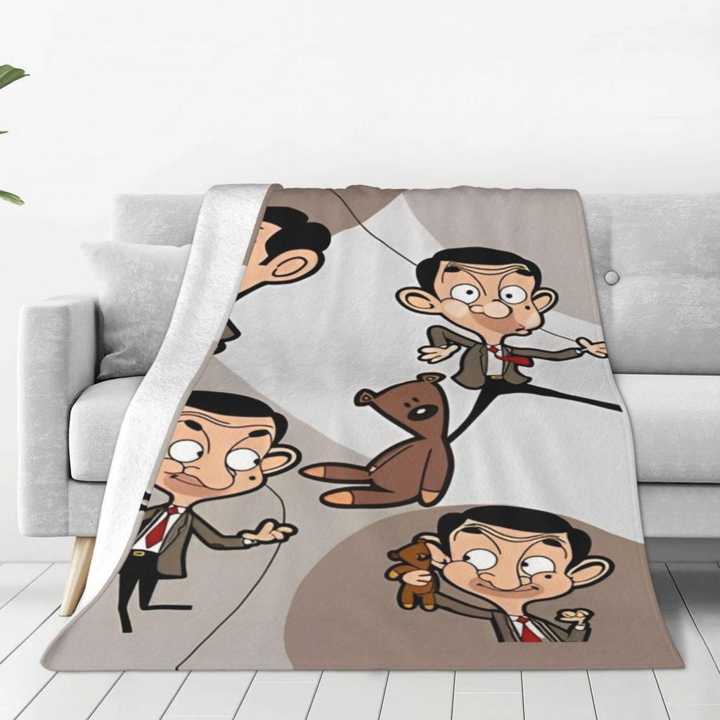 Comfortable Mr. Bean Cartoon Blanket Merch Room Decorative Throw Blankets Soft Fleece for Couch