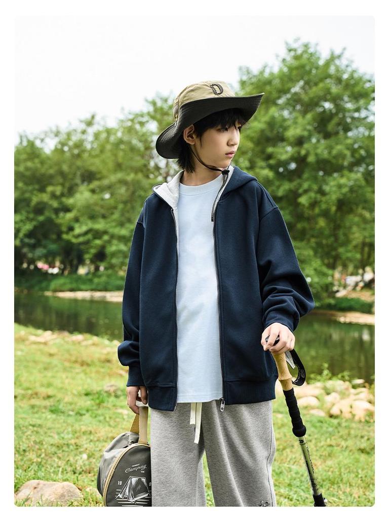 Men's Blue & Gray Zipper Hoodie Cardigan - Medium to Large