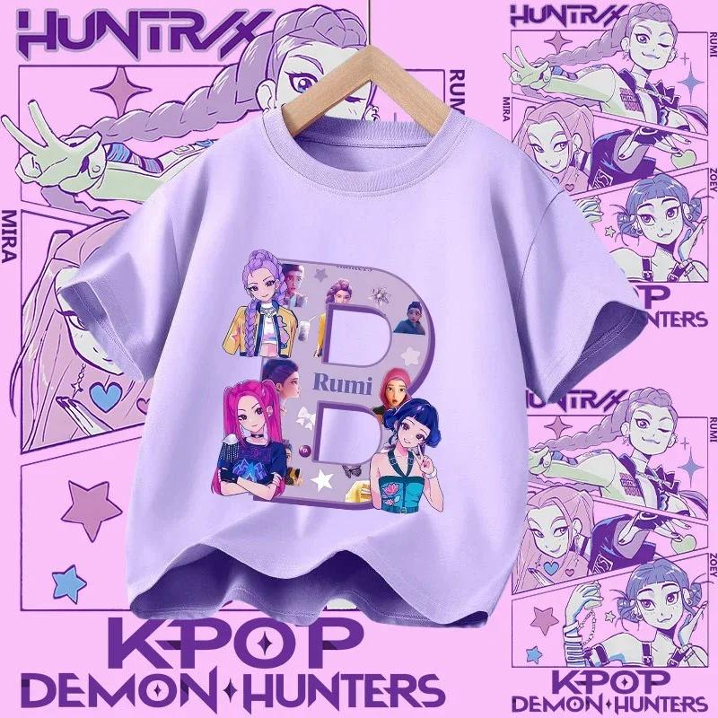 Cotton Tshirt for Girls Kpop Demon Hunter Sports Tshirt New Short Sleeve Casual Tshirt for Summer 2026 Letters AZ