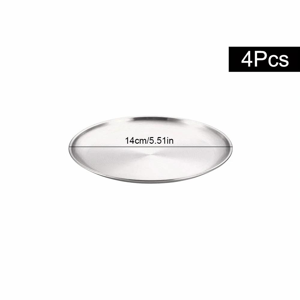 4Pcs Stainless Steel Storage Tray Luxurious Brass Gold Round Plate Fruit Cake Steak Snack Kitchen Metal Storage Tableware Dish