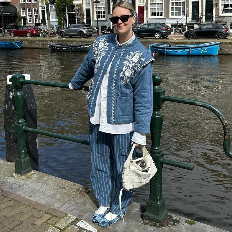 Floral Embroidery Women Jacket Blue Cardigan Warm Women's Winter Jackets Pockets High Street Outerwears Female New In Coats