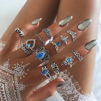 13 шт./набор Винтажные резные полые кольца-короны с цветами и сердечками для женщин, трендовые 2024, ретро, изысканные фаланговые кольца, подарок с цирконом для вечеринки