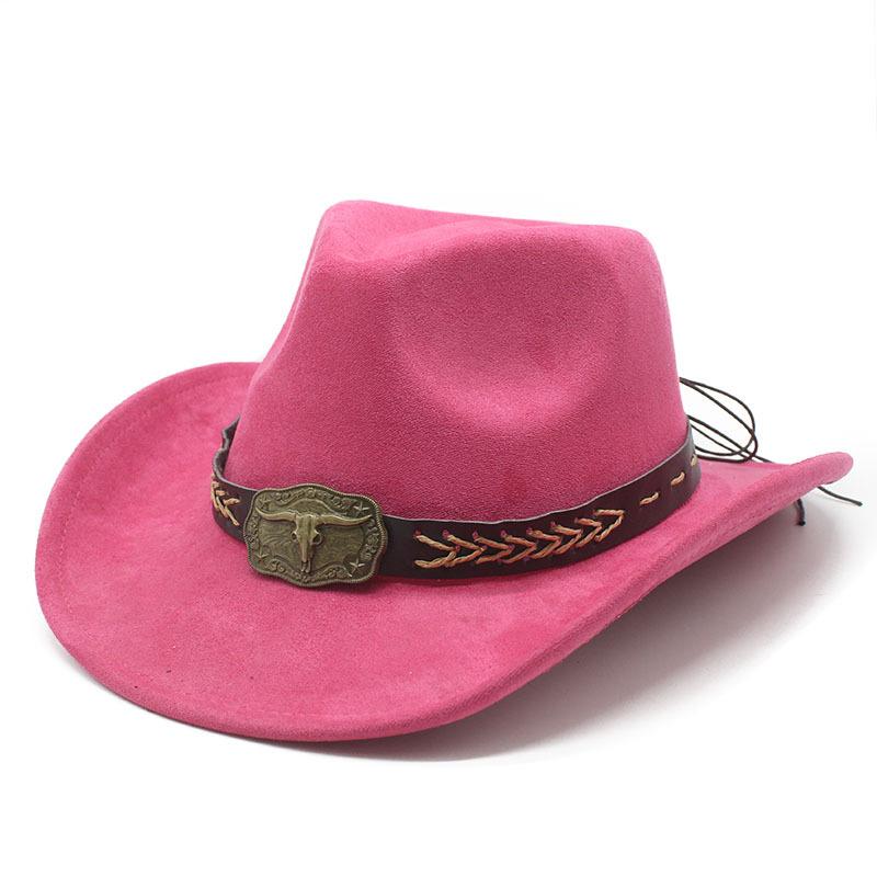 New suede ethnic wind bull head riding jazz hat peach heart cowboy hat sunshade top hat