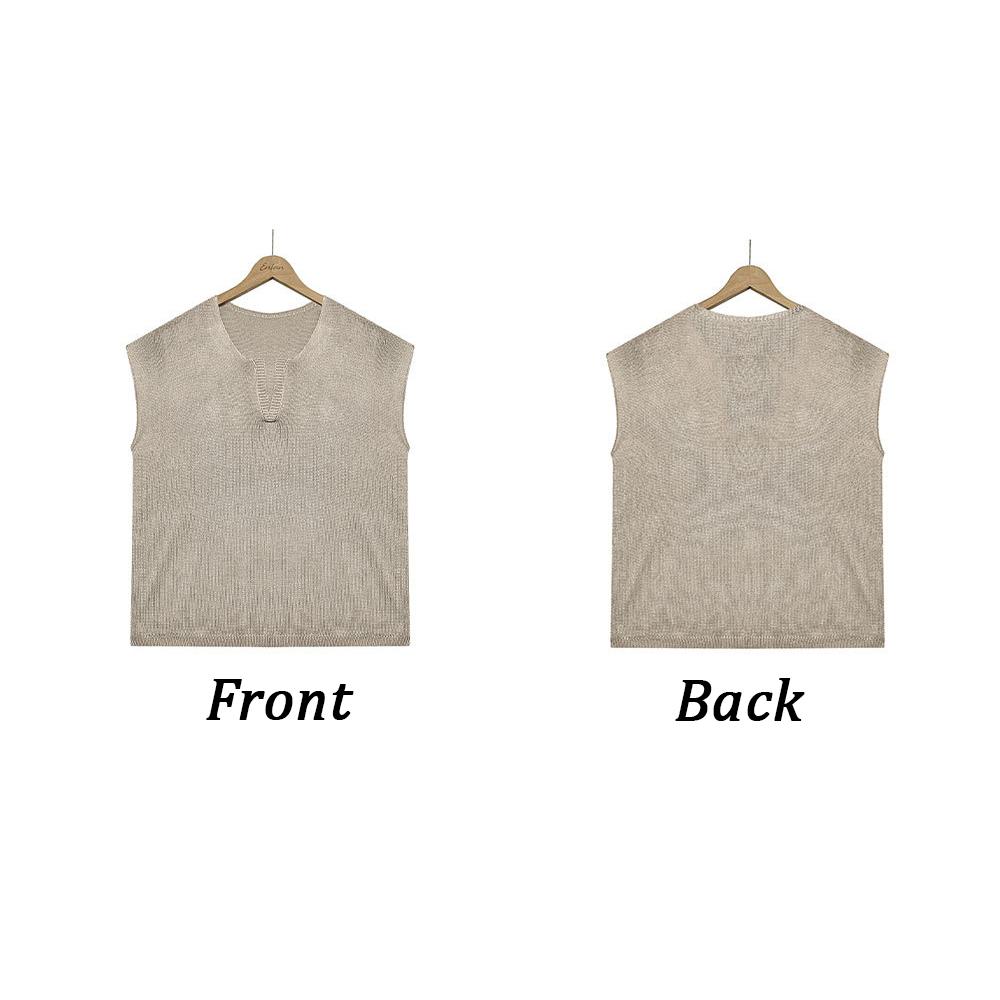 Summer V-neck Solid Color Open Short Sleeve Loose Plus Size Pullover Knit Sweater