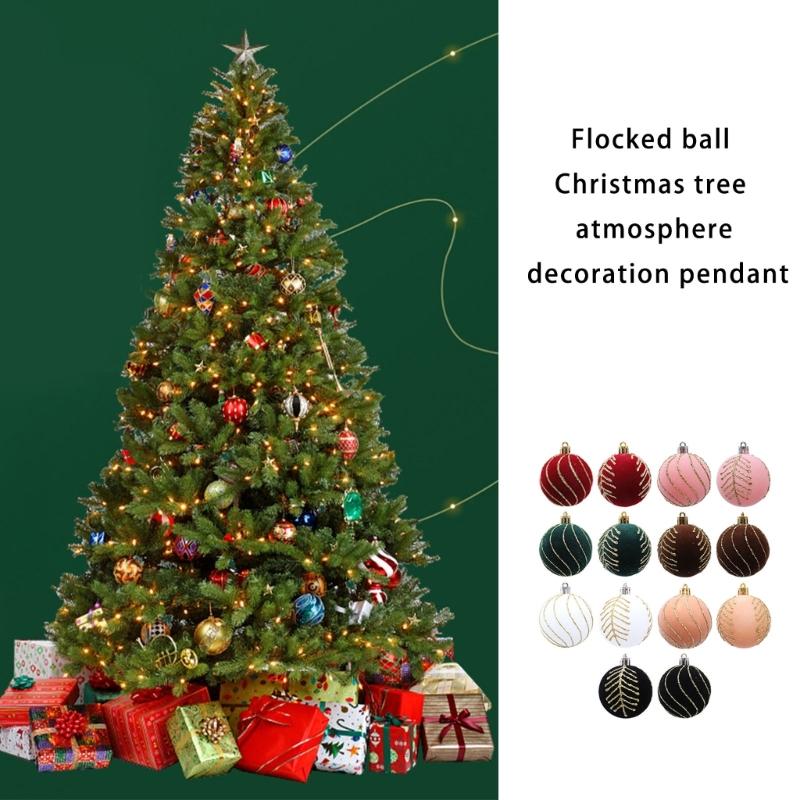 Флокированные шары-украшения для рождественской елки, разноцветные декоративные шары, идеально подходят для праздничной атмосферы
