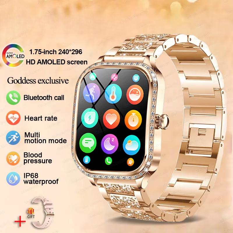 2025 New Fashion Smart 1.75" HD Display Watch Women AMOLED Curved Screen IP68 Waterproof Health Call Smartwatch Apple Watch Ladies for Lady Gift