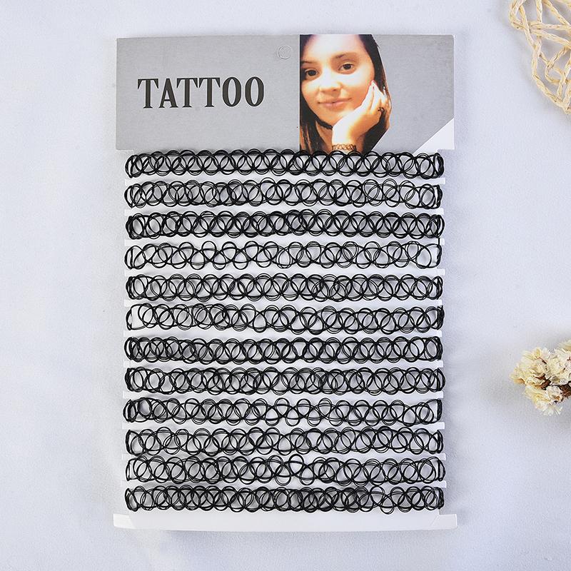 12Pcs Sell Vintage Hippy Stretch Tattoo Choker Necklace Elastic Chocker Necklace Fishing Line Tattoo Necklace Elastic
