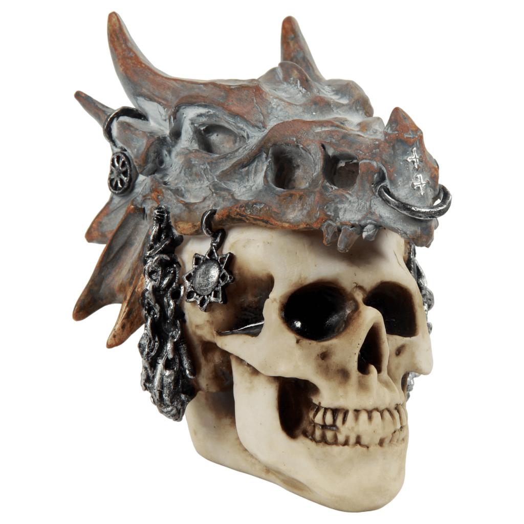 Resin skull with dragon skull, skull figure in the mouth of a dragon