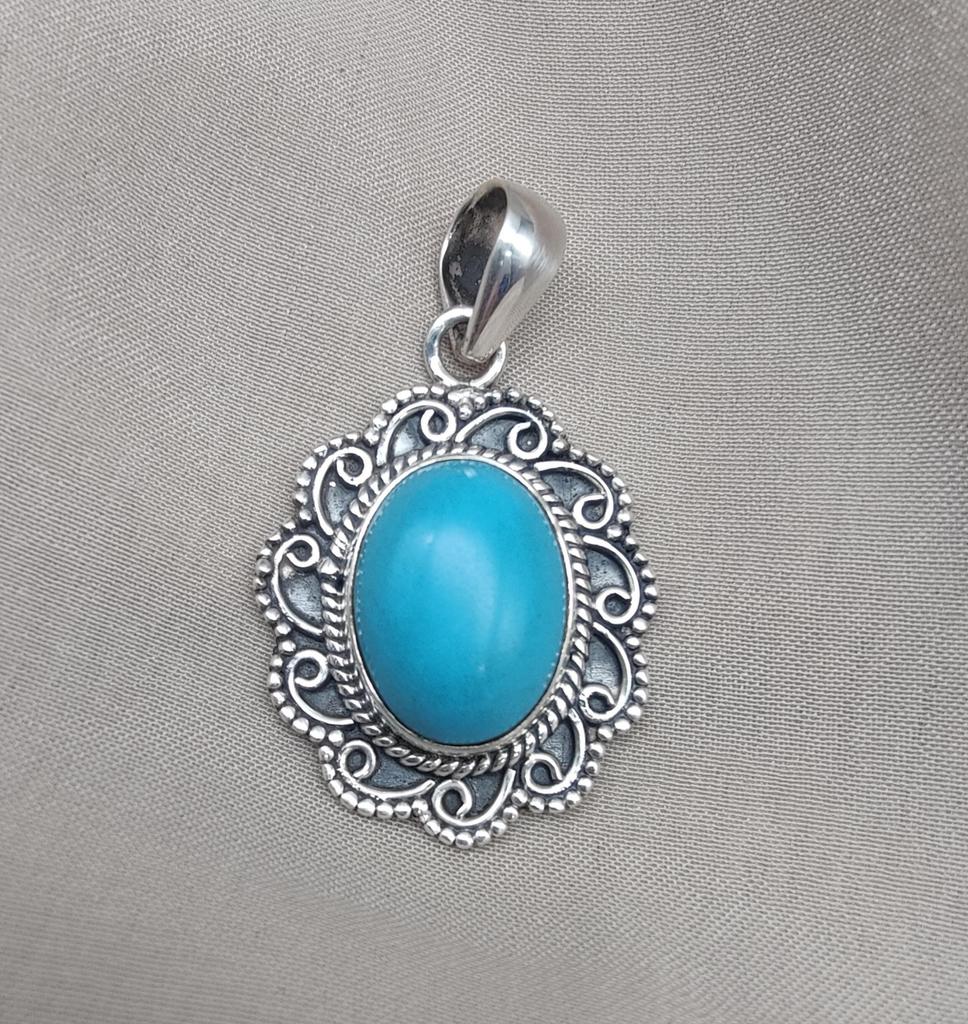 American Turquoise Pendant: Handmade 925 Silver Boho Necklace