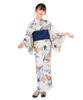 Yukata Set for Changeable Set Heiko Waist Junior Girls H [KYOETSU] Girls, Unbleached, Weave, 4-piece (Yukata, Obi, Strap) (12.Blooming Bouquet, 140cm)
