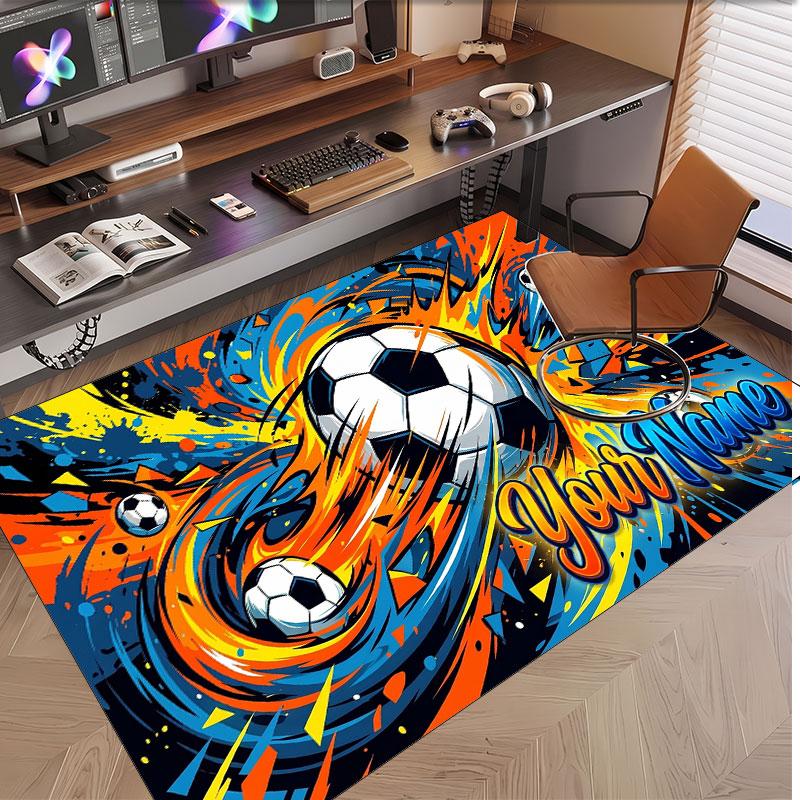 Soccer Theme Soft Crystal Velvet Rug Custom Name & Text Print Non Slip Floor Rug for Bedroom Living Room