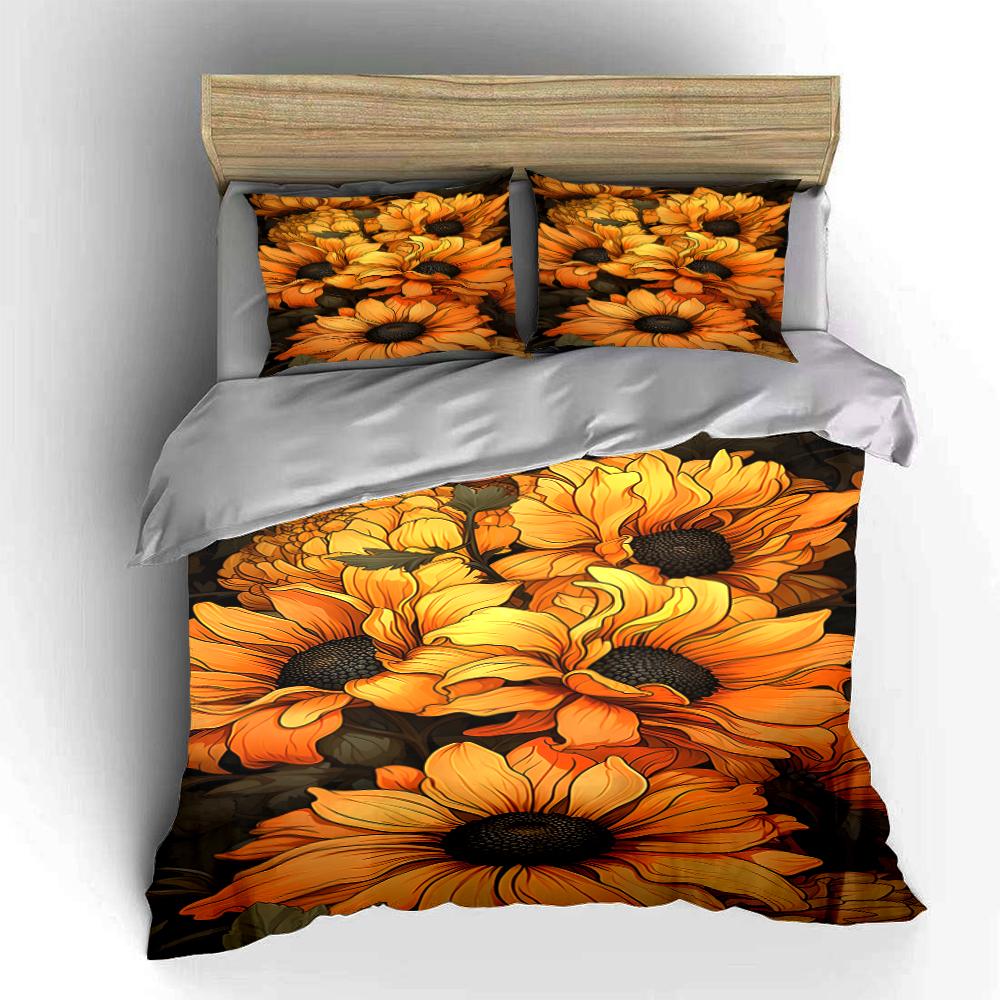 Sunflower Pattern Bedding Set, 3-Piece Bedding set (1 duvet cover, 2 pillowcases, duvet not included)