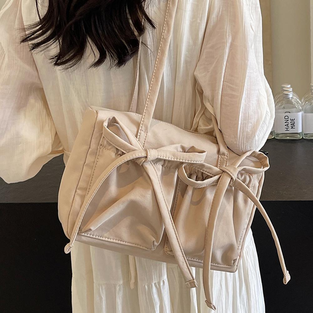 Сумки через плечо из нейлоновой ткани для женщин с бантом, множеством карманов, большой вместимостью, сумка-подушка