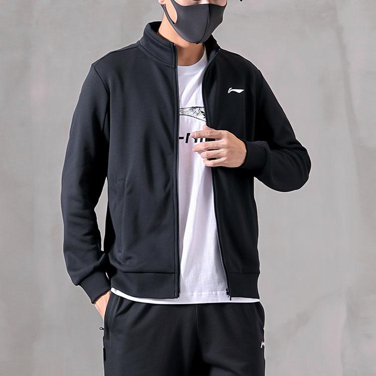 Li Ning Logo Casual Sports Solid Color Zip Jacket Men Jackets Black AWDPA03-2