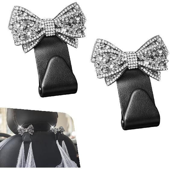 2 PCS Bling Bow Purse Hook for Car, Cute Seat Headrest Hooks, Automotive Interior Decoration Accessories, Universal for Most Cars, Trucks, SUVs