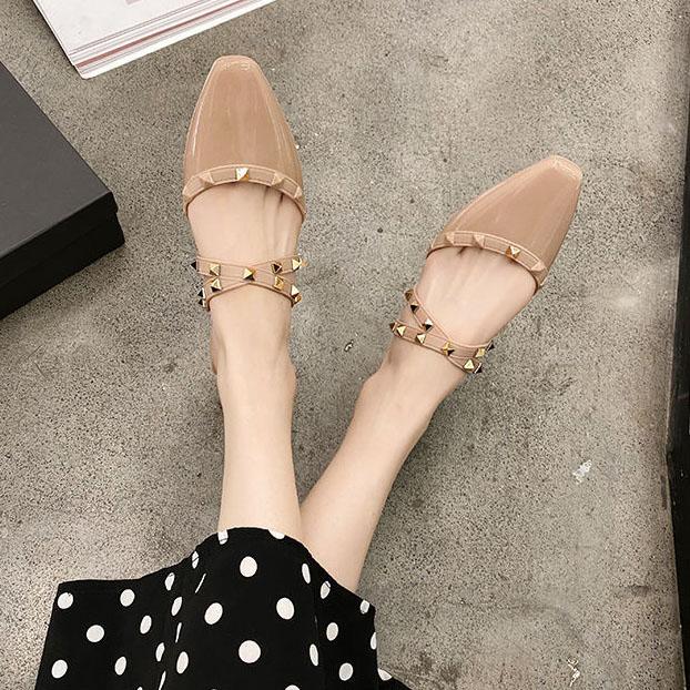 Офисные женские летне-осенние нескользящие тапочки большого размера Baotou, женские весенние однотонные туфли на низком каблуке со стразами