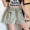 Lace Up Wide Half Leg Pants Drawstring Causal Shorts Women Simple Cargo Pants  Female