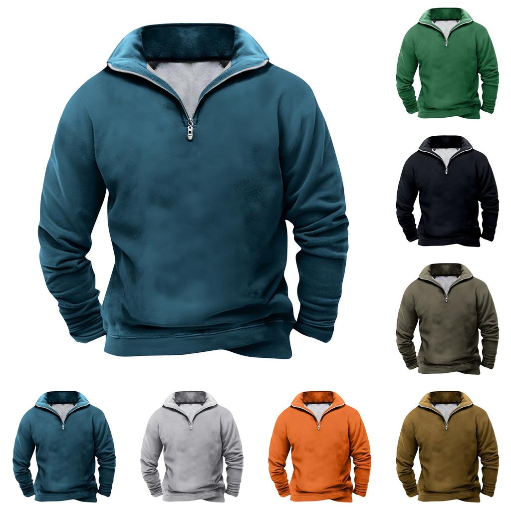 Men's Vintage High Neck Top Half Zip Sports Long Sleeve Sweater