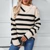 Женский свитер-пуловер с высоким воротом, осенне-зимний свободный свитер с длинным рукавом и ребристым вязанным джемпером, свободный свитер с высоким воротом в полоску для женщин