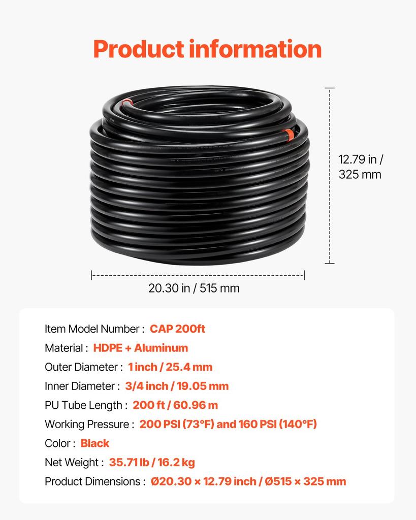VEVOR Air Compressor Line Kit, 200FT x 3/4", HDPE-Aluminum Compressed Air Piping System, Leak-Proof & Easy-to-Install