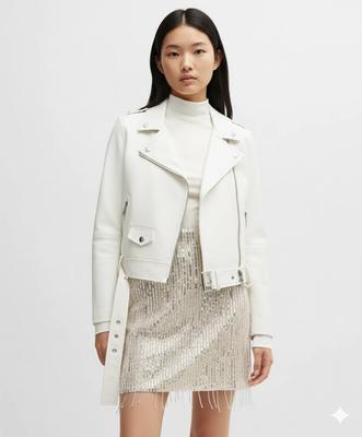 Мотоциклетная кожаная ручной работы белая ягненок натуральная куртка женская стильная повседневная