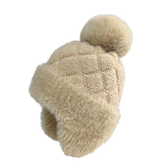 Женская зимняя шапка с ушами, толстая плюшевая шапка с помпоном, защищающая уши, трикотажная, сохраняющая тепло, эластичная, для холодной погоды, уличный головной убор