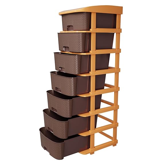 Plastic Modular Drawer Storage Chest Of Drawers Organizer Storage Box, Large Stomo Racks For Multipurpose Anti-slip Shoes Organizers | Brown | 5 Layer