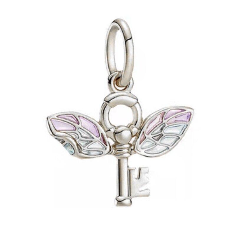 Новый 925 стерлингового серебра вращающийся подвесной подвесной ключ с крыльями, браслет с подвесками для женщин, ювелирные изделия в подарок