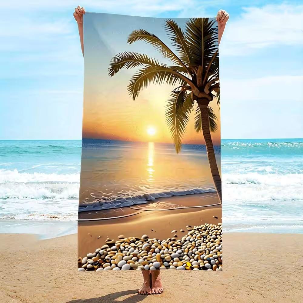 Beach Theme Beach Towel Starfish Shell Printing Microfiber Quick Drying Absorbent Large Bath Towel