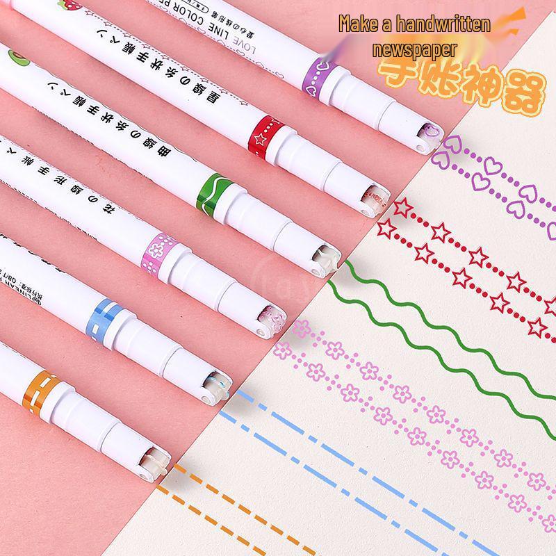 Floral Outline Fluorescent Pen Set - Wavy Line & Flower-shaped Design for Journals