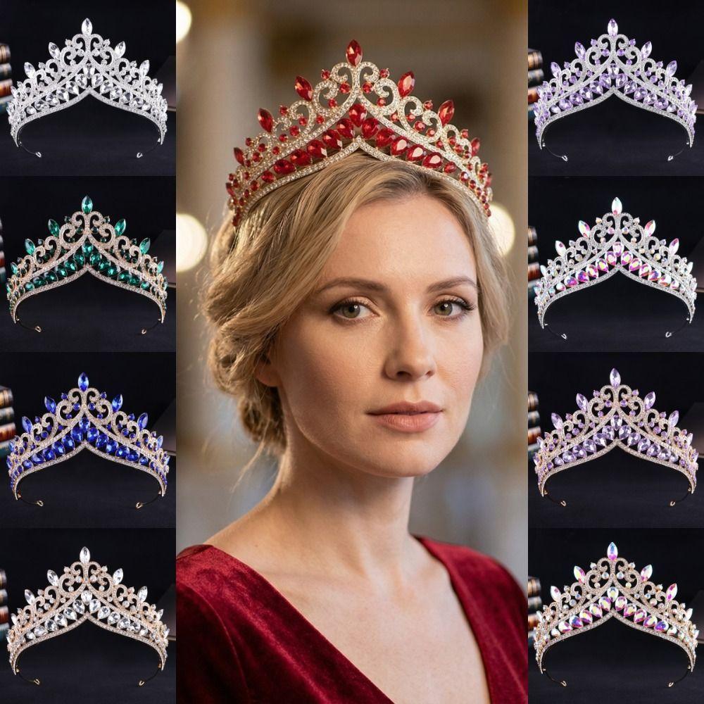 Metal Princess Tiara Shiny Rhinestone Crown Vintage Baroque Crown Headband