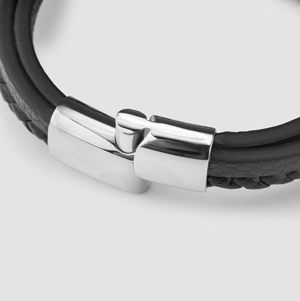 Серебряный браслет 17 см Кожаное украшение на руку Цепочка Плетеный обмоточный [SERASAR] Мужской