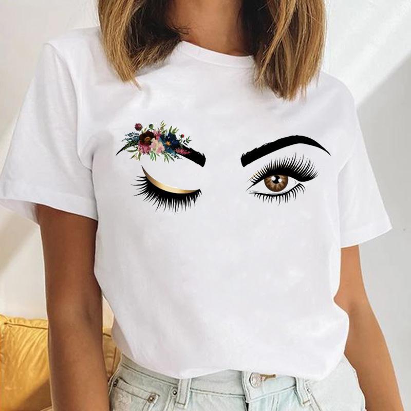 Tee Top Summer Unisex Print Fashion 90s Trend Eye Lashes Watercolor Sweet Tshirt FeUnisex Clothing Casual Short Sleeve Lady Graphic T-shirt