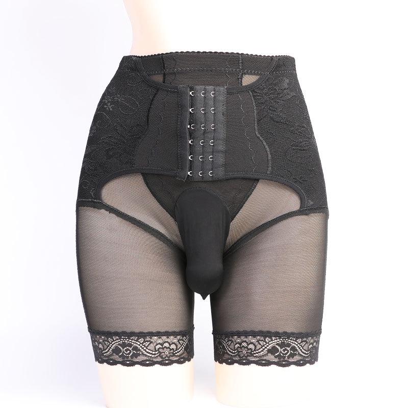 Men's High-Waisted Breathable Mesh Shaping Shorts with Six Hook Closure