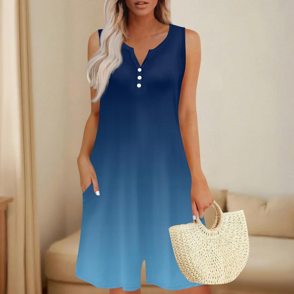 Women's Fashionable And Casual Sleeveless Button-pocket One-piece Shorts