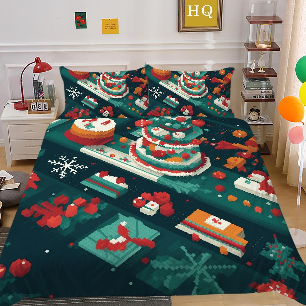Рождественская печать 3D-печать Полиэстеровая наволочка Пододеяльник Набор из двух или трех предметов