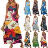 Женский повседневный длинный сарафан, летнее пляжное платье, круглый вырез, без рукавов, свободный сарафан