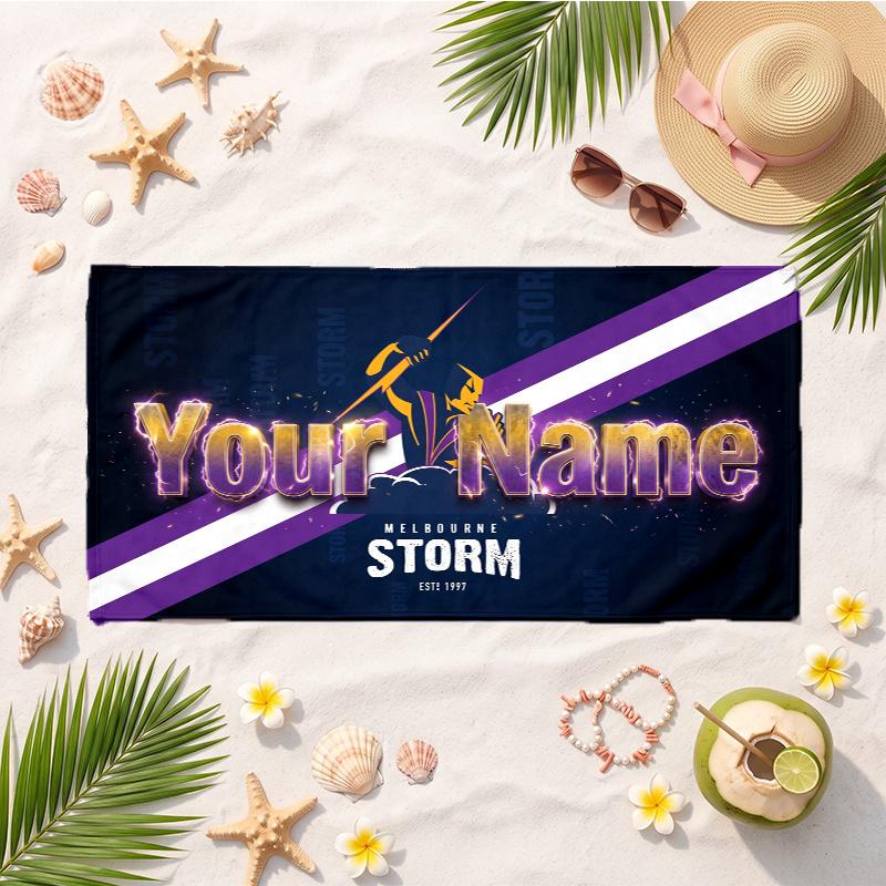Melbourne Storm (14) Custom Name Beach Towel Soft Towel Gift for Beach Pool Swimming Vacation