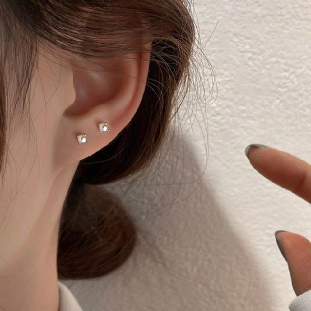 Zeg002 Mini Pearl One Stud Basic Silver 925 14K Gold Plated Earrings