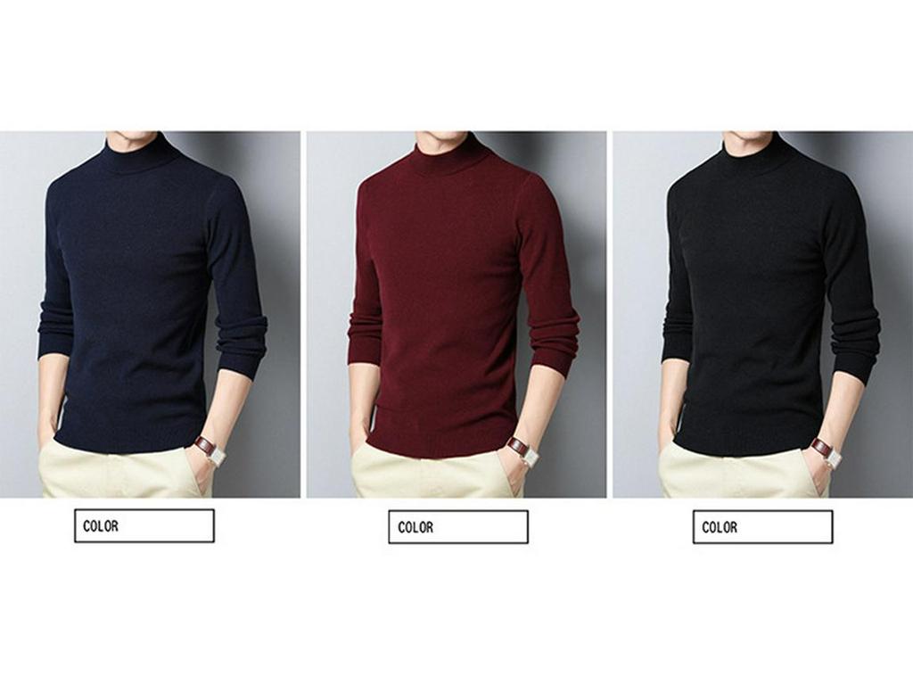 Мужской осенне-зимний свитер с круглым вырезом и полувысоким воротником - вязаная базовая рубашка для среднего и молодого возраста