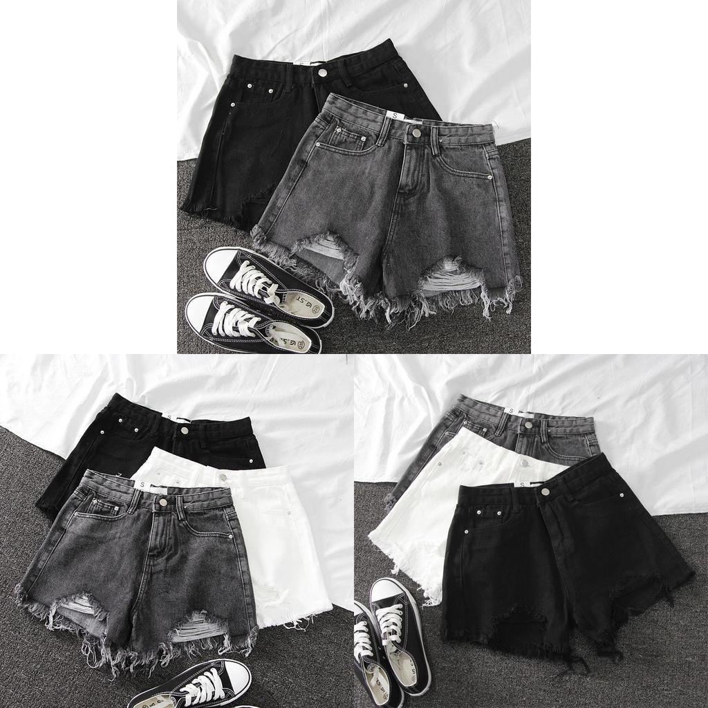 Denim High Waist Shorts With Ripped Fringe For Urban Style And Casual Summer Wear