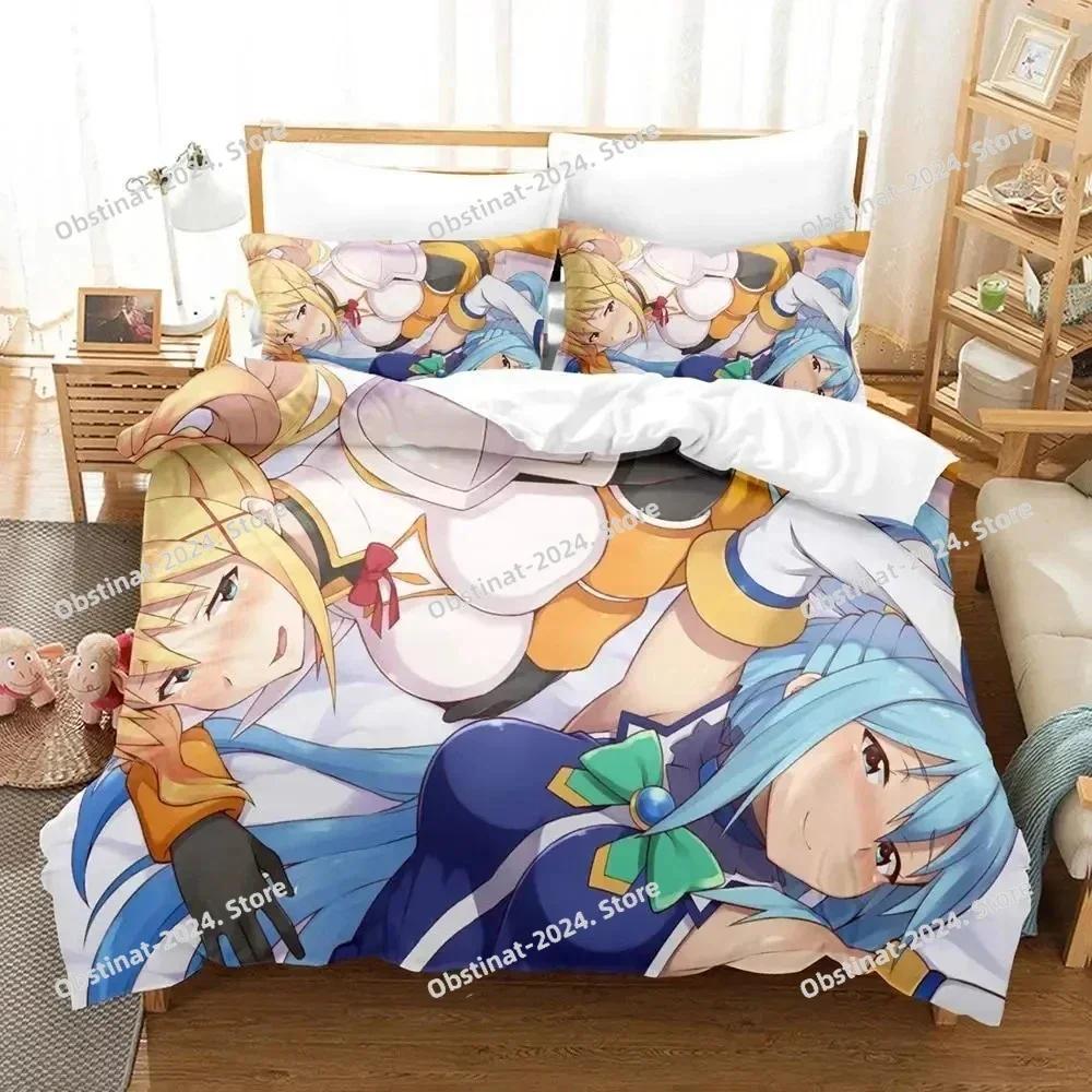 3D Печать Аниме KonoSuba Комплект постельного белья Печатная пододеяльник Наволочка Односпальный Двуспальный Queen Super King Размеры Комплекты