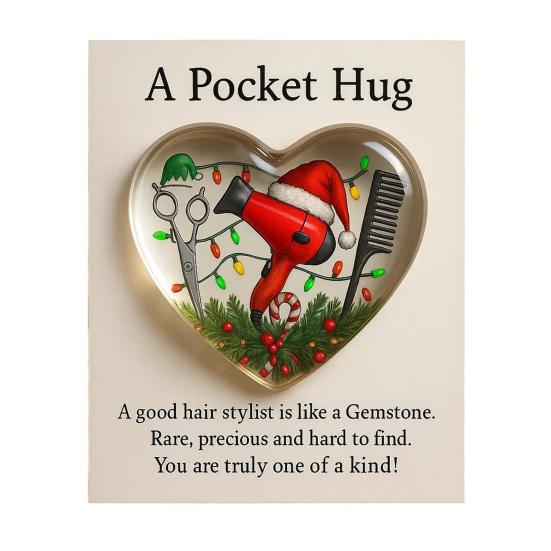 Pocket Hug Token for Hairstylists Heart Shaped Acrylic Keepsake with Mini Hair Tools Stylist Appreciation Gifts