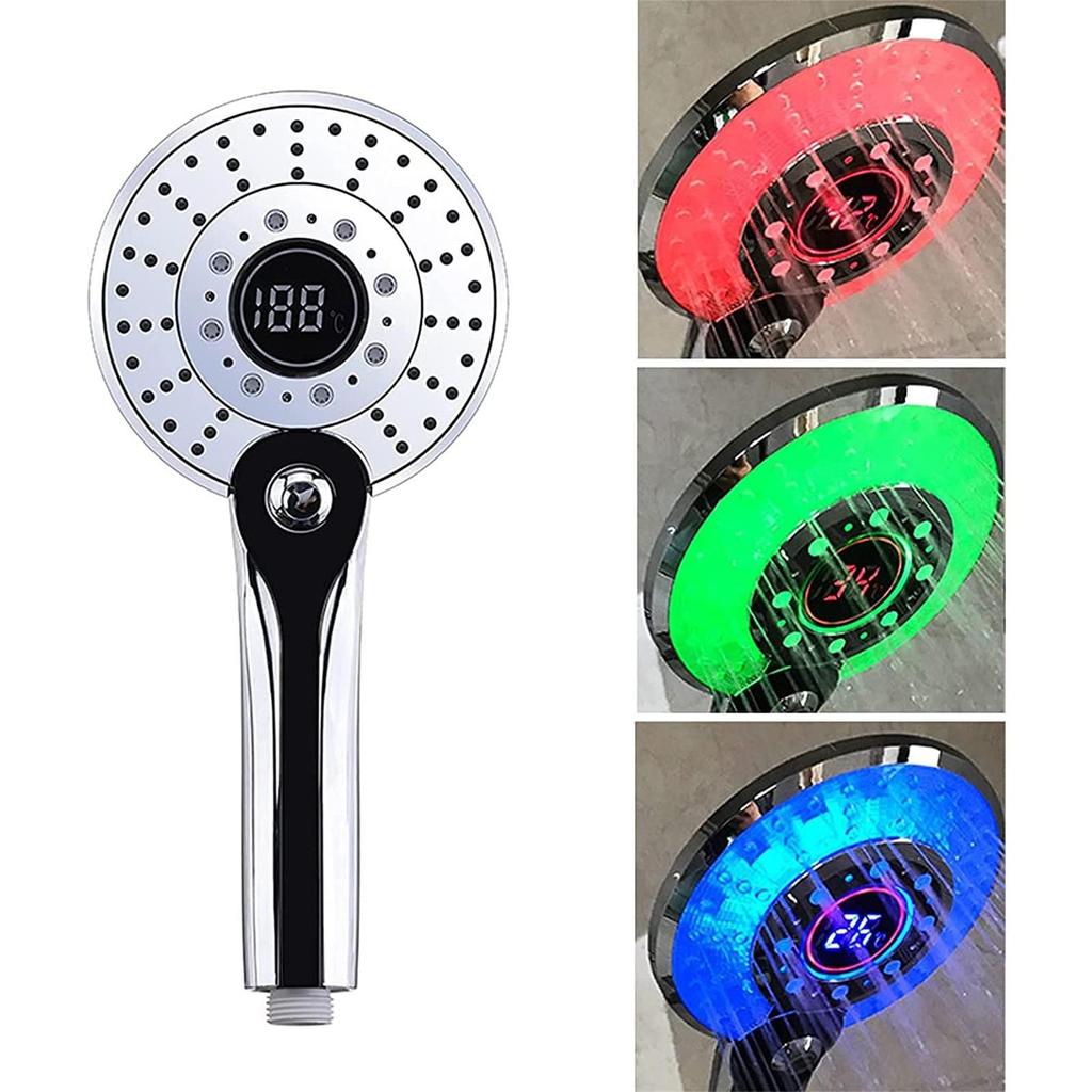 3 Colors LED Shower Head Temperature Control Hand Shower With Digital Temperature Display